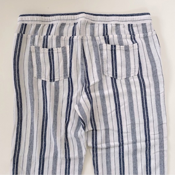 dash Women's Blue White Striped Linen Blend Pull On Pants Coastal Size Large - Picture 4 of 8